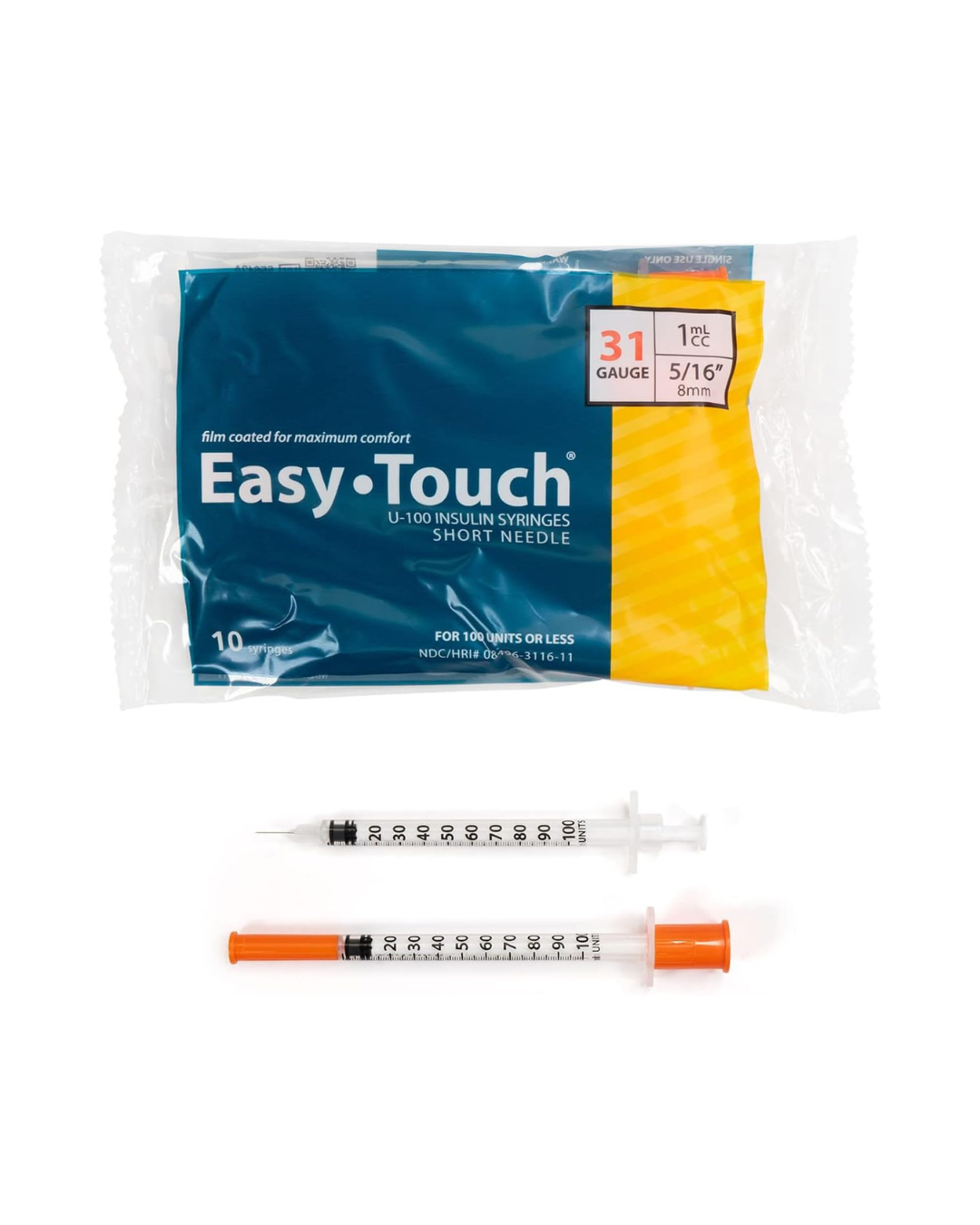 Easy Touch Insulin Syringe - 31G, 1cc/1ml, 5/16" (8mm)