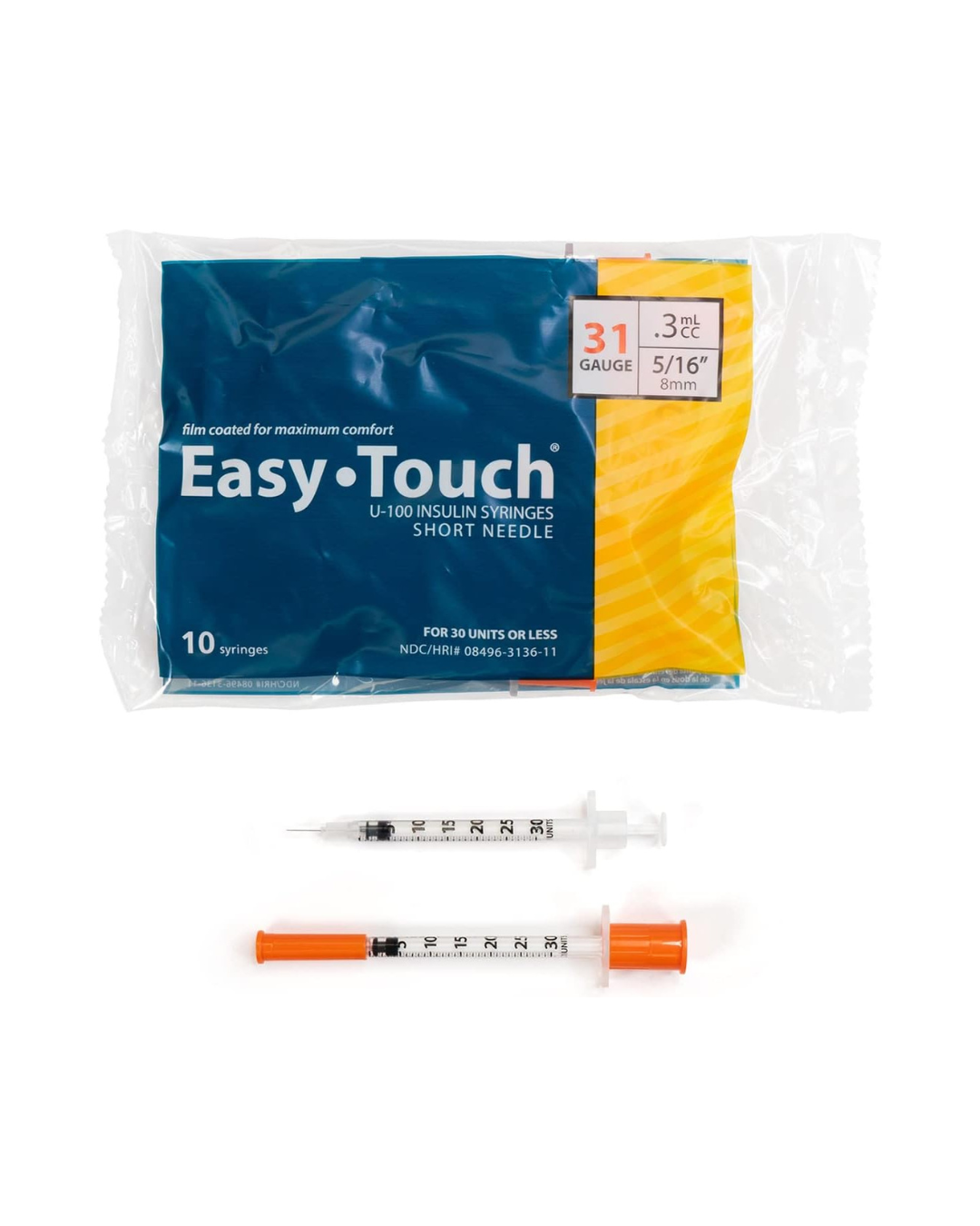 Easy Touch Insulin Syringe - 31G, 0.3cc/0.3ml, 5/16" (8mm)