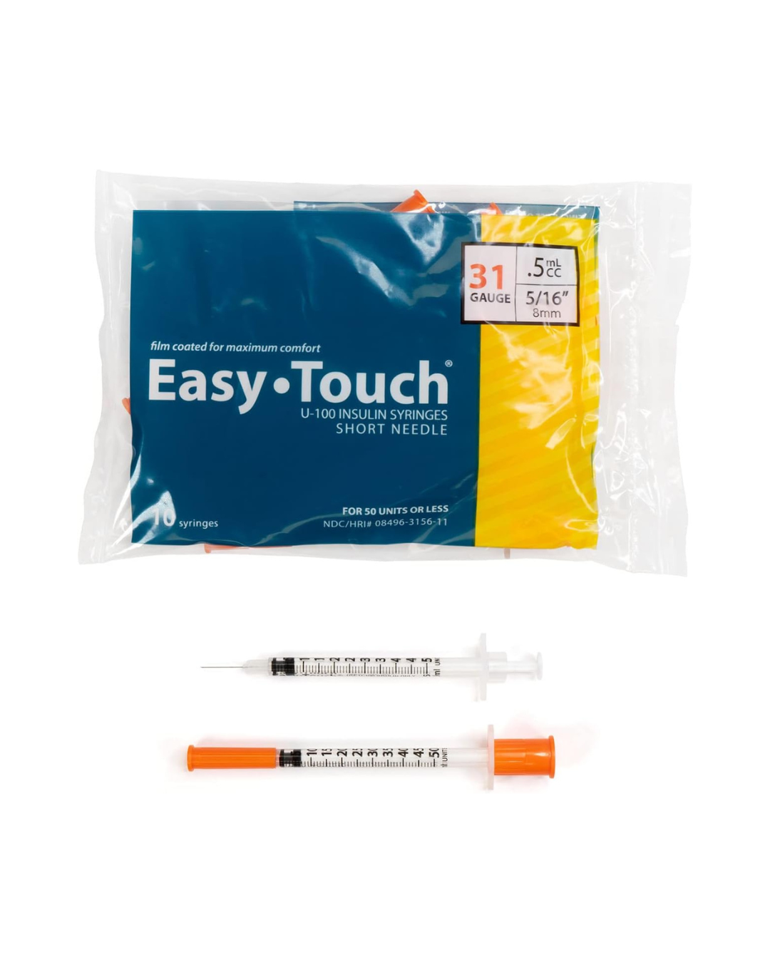 Easy Touch Insulin Syringe - 31G, 0.5cc/0.5ml, 5/16" (8mm)